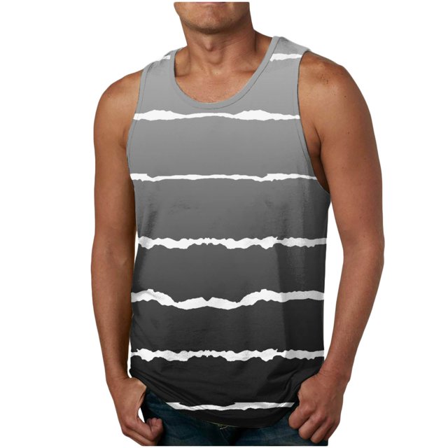 Men's Tank Tops, Gradient Flame Print Workout Sleeveless Shirt, Breathable Polyester Muscle Tee for Gym and Casual Wear