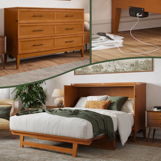 Santa Fe Coffre-Lit Escamotable Grand Lit avec Matelas et Chargeur Intégré, Couleur Caramel Pâle