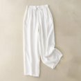 thumbnail image 1 of Mefallenssiah Women'S Spring Summer Solid Color Leisure Retro Drawstring Frenulum Elastic Waist Pants Ninth Pants, 1 of 6