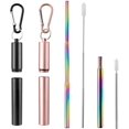 thumbnail image 1 of Lot de 2 Pailles Réutilisables Pliables, Pailles Portables Réutilisables, avec Porte-Clés, Brosses de Nettoyage, Parfait pour Voyager, Cadeaux, 1 of 4