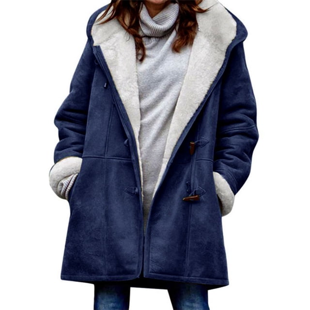 Innerwin Jacket Long Sleeve Ladies Coat Holiday Buttons Baggy Outwear Blue M