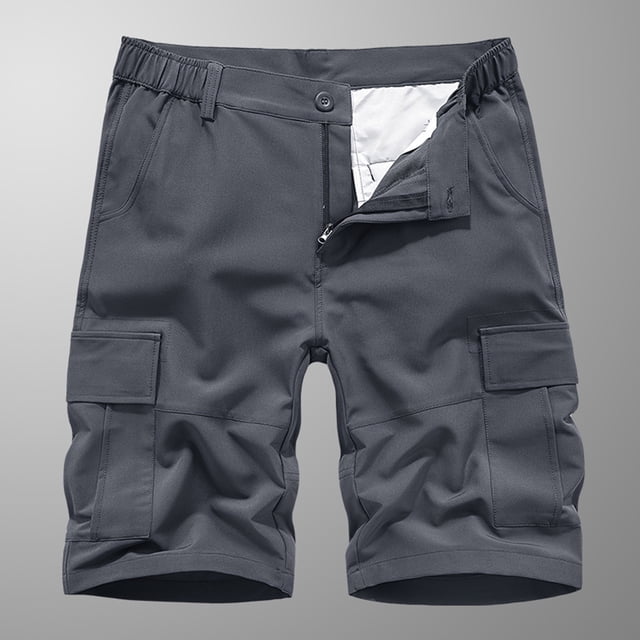 Mens Shorts Men Casual Solid Zipper Button Pockets Elastic Waist Cropped Cargo Shorts