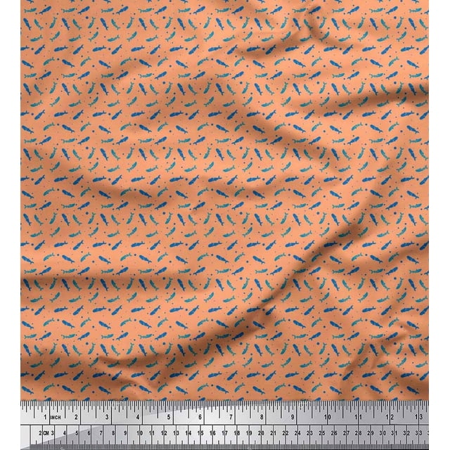 Soimoi Rayon Fabric Dot & Whale Ocean Fabric Prints by Yard 42 Inch Wide