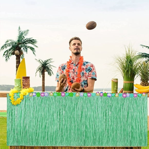 shyuyusa Jupe Hawaïenne en Paille pour Table, Décoration de Fête en Fausse Herbe, Ornement de Scène Pliable pour Créer une Ambiance de Loisir Lors de Banquet en Plein Air
