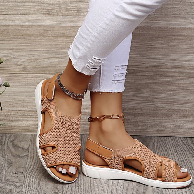 IUJSOY Women's Arch Support Walking Sandals Breathable Hollow Out Knit Slingback Platform Shoes