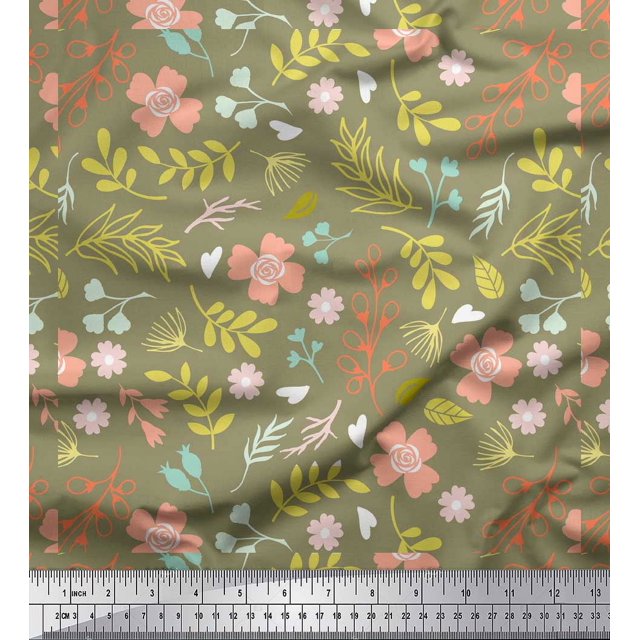 Soimoi Green Rayon Fabric Leaf Floral Print Fabric by the Yard 56 Inch Wide