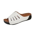 thumbnail image 1 of WRKEKC Sandals for Women Open Toe Elevated Wedge Slides Solid Color Cut Out Design Outdoor Beach Summer Sandals, 1 of 9
