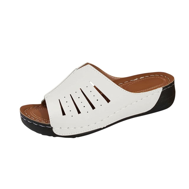 WRKEKC Sandals for Women Open Toe Elevated Wedge Slides Solid Color Cut Out Design Outdoor Beach Summer Sandals