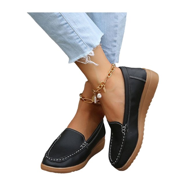 Innerwin Chaussures Plates pour Femmes, Basses, Décontractées, Bout Rond, Marche, Noir 5.5