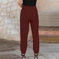 thumbnail image 4 of jovati Woman Solid Color Cotton and Linen Drawstring Elastic Waist Long Straight Pants, 4 of 9