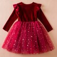thumbnail image 4 of PMVFHDE Liquidation Robe de Fête pour Tout-Petit Robe d'Hiver à Manches Longues pour Fille Tout-Petit en Tulle Patchwork Robe de Fête Costume, Rouge, 3-4 Ans, 4 of 4
