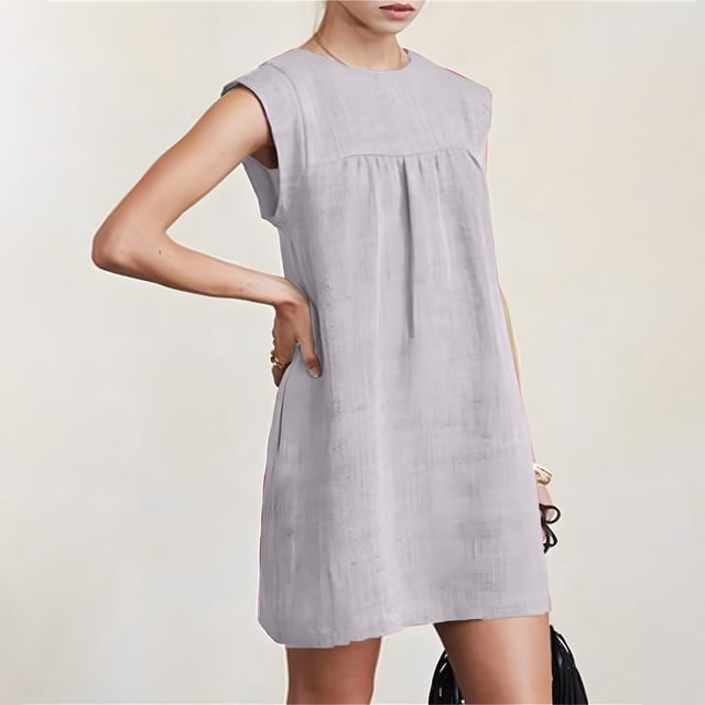 Ovzne Robes Grande Taille pour Femmes Rondes Robe de Plage Mode Femmes Décontractée Ample Aguichant Col Rond Robes Imprimées Été Sans Manches Robe de Plage Grande Taille Robe Maxi Liquidation