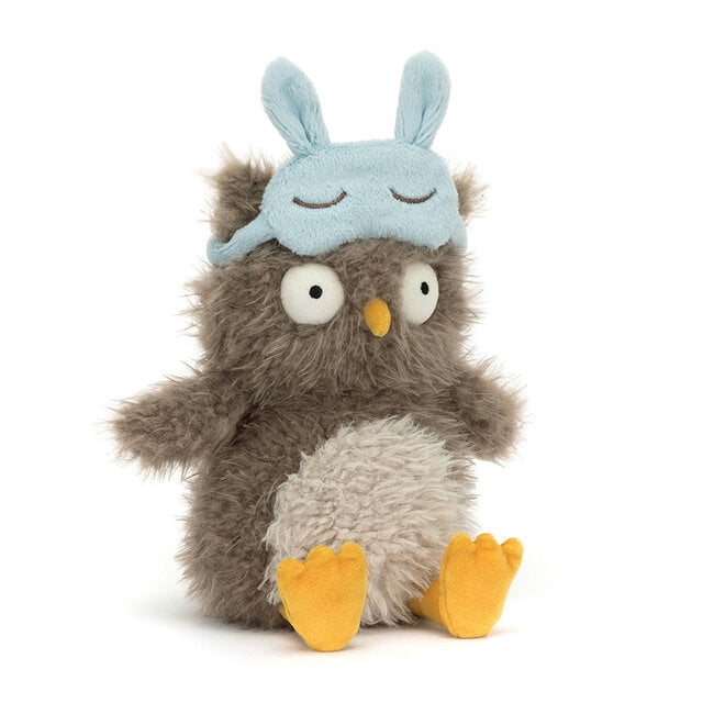 Jellycat Audrey Hootsoftly Owl Plush Toy - Cute Sleepy Owl Stuffed Animal with Blue Bunny Ear Sleep Mask, Soft Cuddly Gift for Kids & Adults