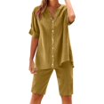 thumbnail image 1 of Women Summer Cotton Linen Short Sets Short Sleeve Button Down Shirts Matching Sets Lounge Beach Vacation Tracksuits, 1 of 8