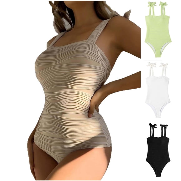 XZNGL Beach Swimsuit for Women, High-Cut Solid Color One-Piece with Adjustable Shoulder Straps and Removable Chest Pads, Summer Swimwear