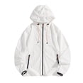 thumbnail image 1 of Maqroz Veste de Soleil pour Homme UPF 50++ à Capuche à Fermeture Éclair Intégrale Protection UV SPF Rafraîchissante Légère avec Poches Été Ajustable Séchage Rapide Veste de Sport de Piste Randonnée Pêche Plein Air Blanc TTG, 1 of 4