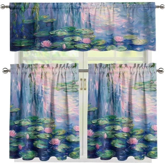 3 Pcs Kitchen Curtains Cafe Curtains for Windows Curtains Valance and Tier Set of 3, 54" W x 15" L&27.5" W x 35.8" L,