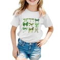 thumbnail image 4 of T-shirts Filles Été Col Rond Manches Courtes Imprimé Nœud Papillon Coupe Décontractée Basiques Hauts Filles Blanc 3-4 Ans, 4 of 4