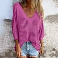 thumbnail image 1 of AherBiu 3/4 Length Sleeve Womens Tops Hollow Cable Knit Pullover Tops V Neck Loose Fall 2024 Blouses, 1 of 8