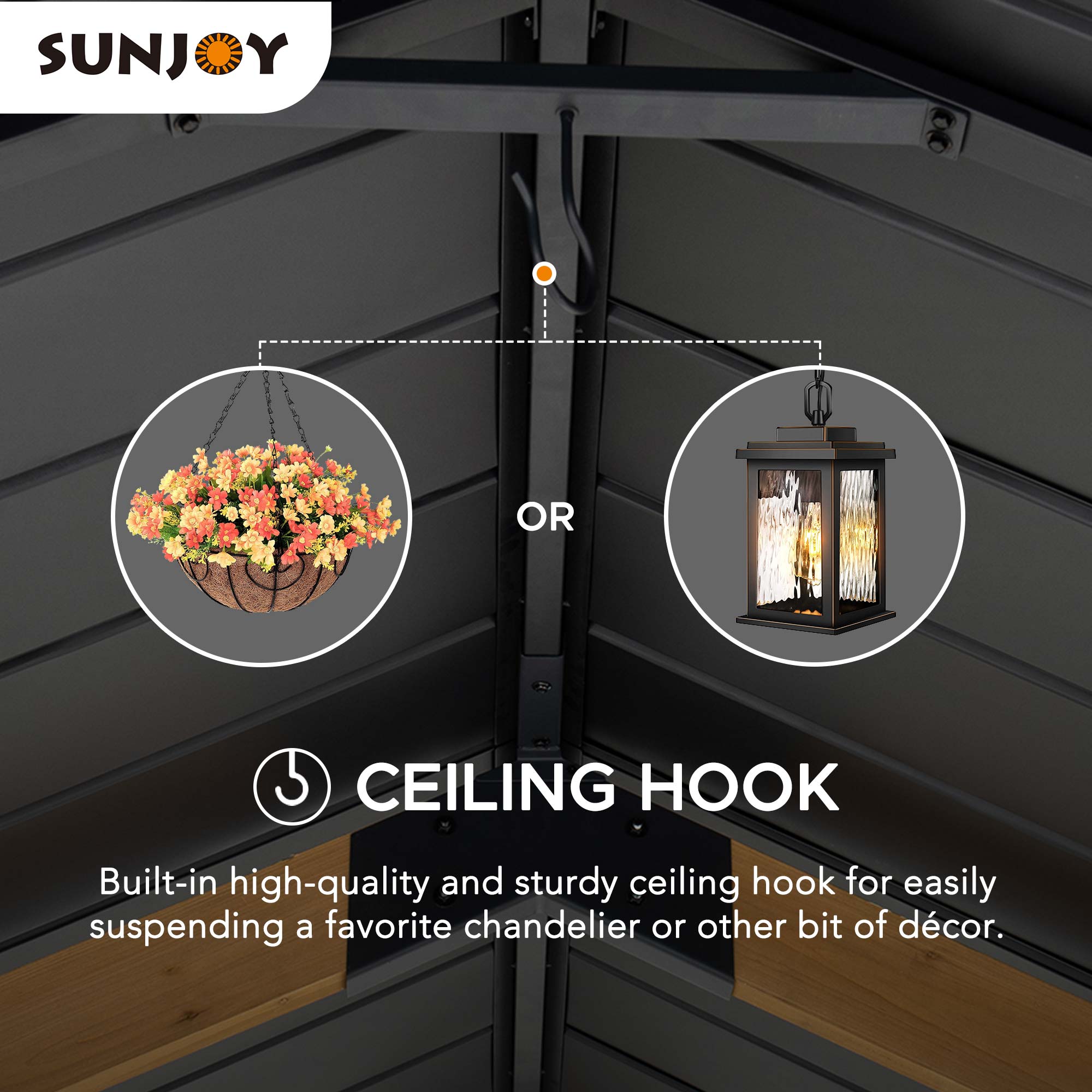 Sunjoy Gazebo en bois 13 pi x 11 pi Abri d'auto à toit rigide Abri d'auto robuste avec toit en acier et structure en bois, gazebo à toit à pignon en cèdre pour voitures et équipement d'extérieur