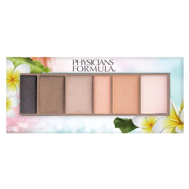 MURUMURU BUTTER MATTE MONOI EYESHADOW BLUSH NUDES palette by Physicians Formula featuring six matte nude eyeshadow shades from charcoal to peach in a rectangular compact with tropical plumeria flower design, suitable for blendable, long-lasting natural eye looks.