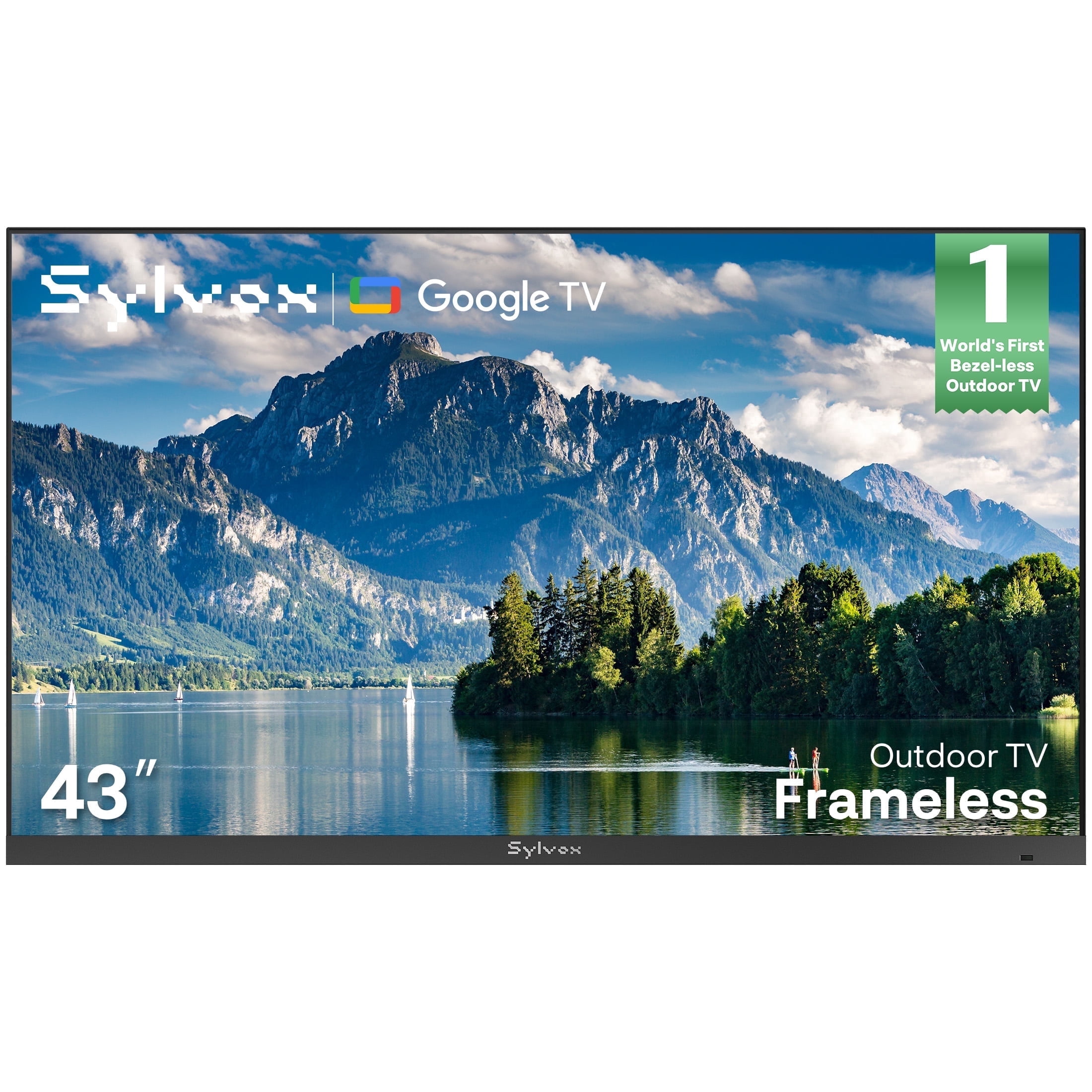 Sylvox 43" Outdoor TV, 4K Smart Google TV, 1000 Nits Brightness, IP56 Waterproof TV For Partial Sun, Dolby Atmos, All-Weather Metal Design, Frameless Series
