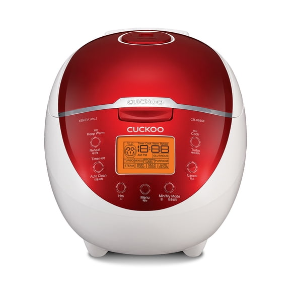 Cuckoo CR-0655F Cuiseur et Réchaud à Riz Micom 6 Tasses, 11 Options de Menu, Casserole Intérieure Antiadhésive, Rouge/blanc