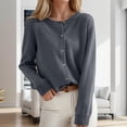 thumbnail image 4 of Yuyuzo Womens Cardigan Sweater Tops Crew Neck Long Sleeve Shirts Solid Color Button down Knitted Clothes, 4 of 5