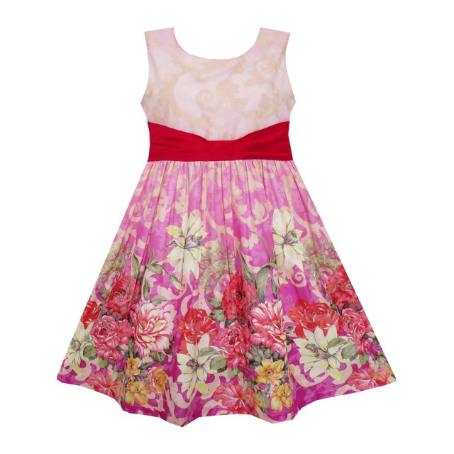 Robe Fille Sans Manches Imprimé Fleur Jardin Rouge 4 Ans