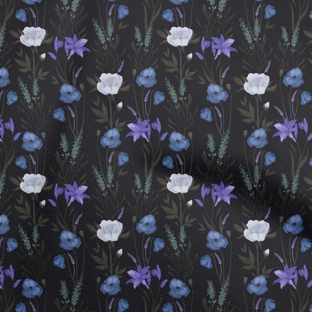 oneOone Cotton Flex Medium Blue Fabric Floral Retro Sewing Material Print Fabric By The Yard 40 Inch Wide