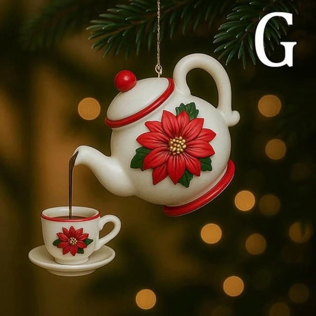 QIPOPIQ Vintage Christmas Teacup And Teapot Festive Decoration