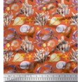 thumbnail image 1 of Soimoi Orange Moss Georgette Fabric Crab,Shell & Coral Ocean Print Fabric by Yard 42 Inch Wide, 1 of 3