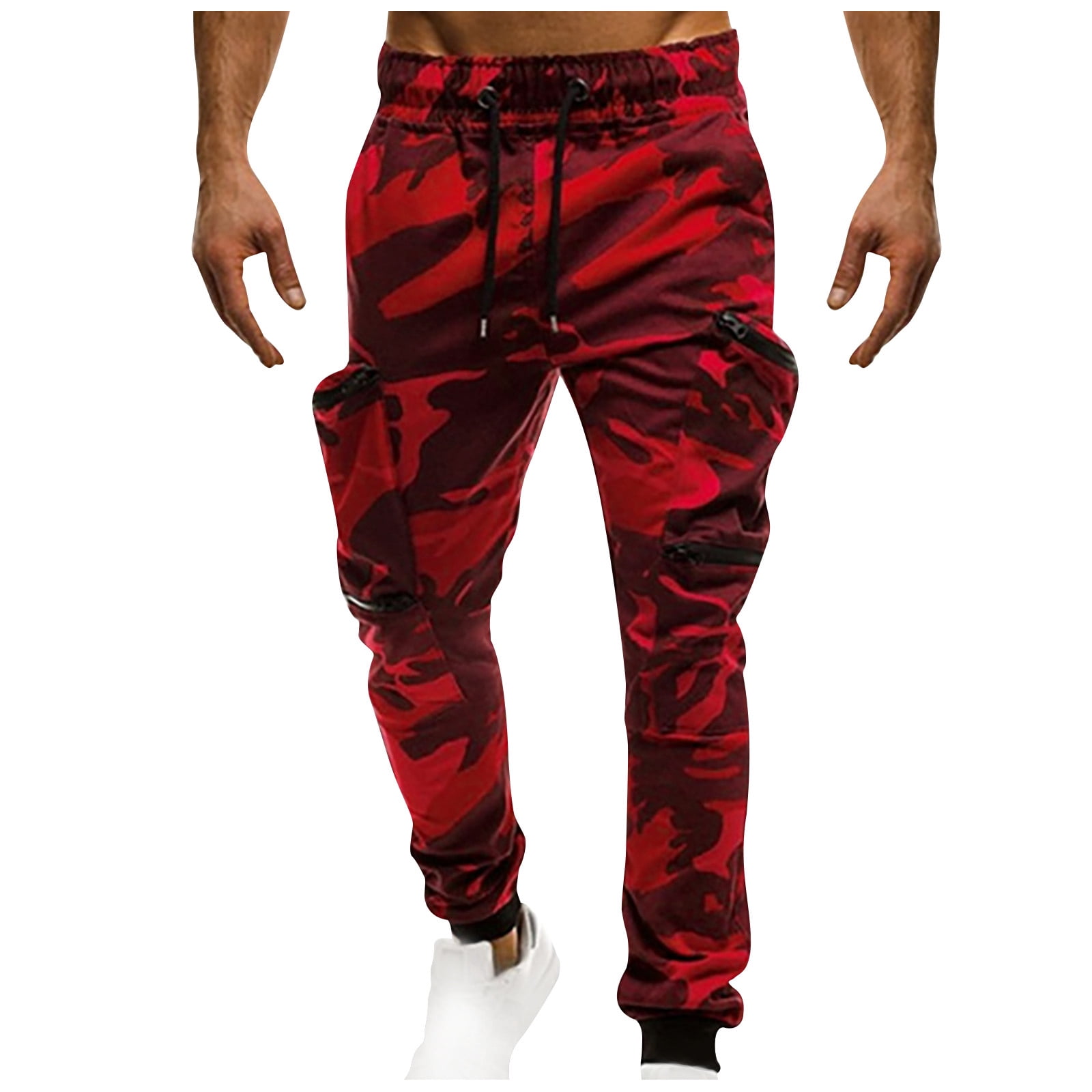 Mefallenssiah Men'S Fashion Drawstring Elastic Waist Multi-Pocket Casual Length Pants