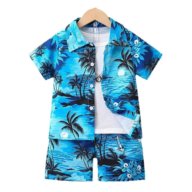 MIASHUI Toddler Boy Beach Outfit Set Summer Print Button Down Shirt Short Pants,Blue,6-7 Years
