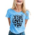 thumbnail image 3 of T-Shirt Tendance pour Femmes, Décontracté, Imprimé, Col Rond, Manches Courtes, pour le Quotidien, Hauts Tendance pour Femmes, 3 of 3
