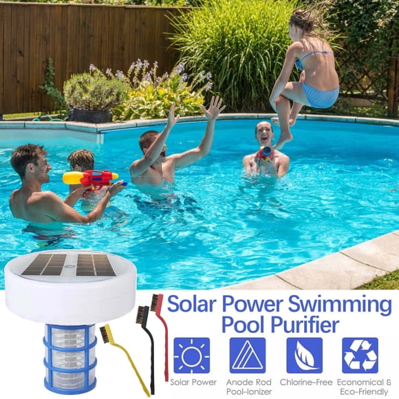 Purificateur de Piscine Ioniseur en Cuivre - Anode Remplaçable de 450 g, Nettoyeur d'Eau Flottant à Énergie Solaire pour Piscines, Conception en Plastique ABS de 15,6 cm, Réduit l'Utilisation de Chlore de 80 %