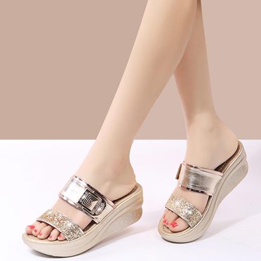 Latrodar Shower Shoes Women Vintage Soft Breathable Slide Sandals Women Summer Soft EVA Slides Platform Heels Slippers Beach Slide Sandals Outdoor Yoga Mat with Arch Support Slippers for Older Women