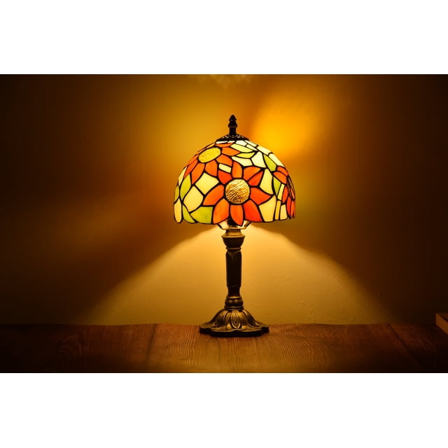 Tiffany Style Table Lamp Bedside Desk LED Lamp Shades Bedroom Stained-Glass 14.5'' Height Multi-Color