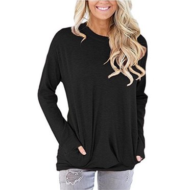 RKSTN Mode Femme T-Shirt à Manches Longues Col Rond Été Poche Solide Blouse Ample
