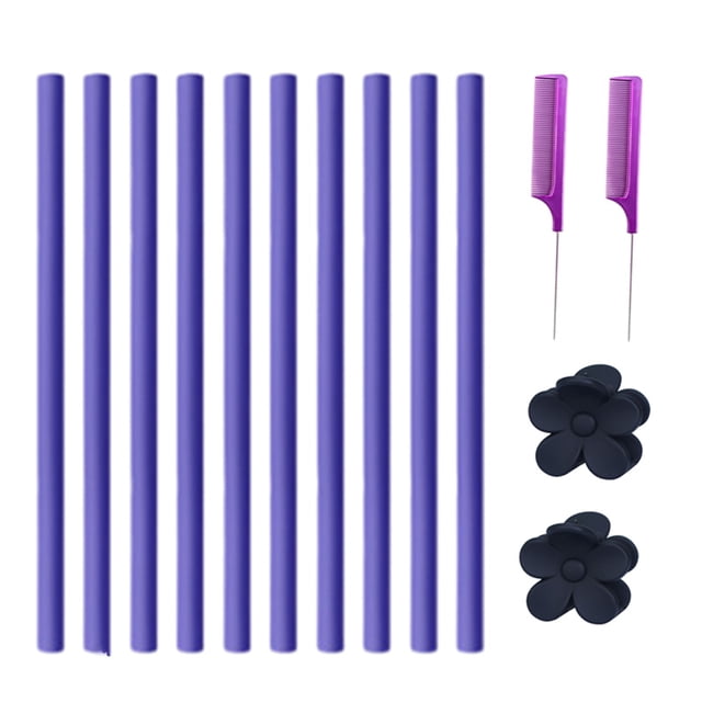 TFixol Self-Locking Foam Hair Rollers Set with Steel Combs & Clips for Curly Styles, Purple