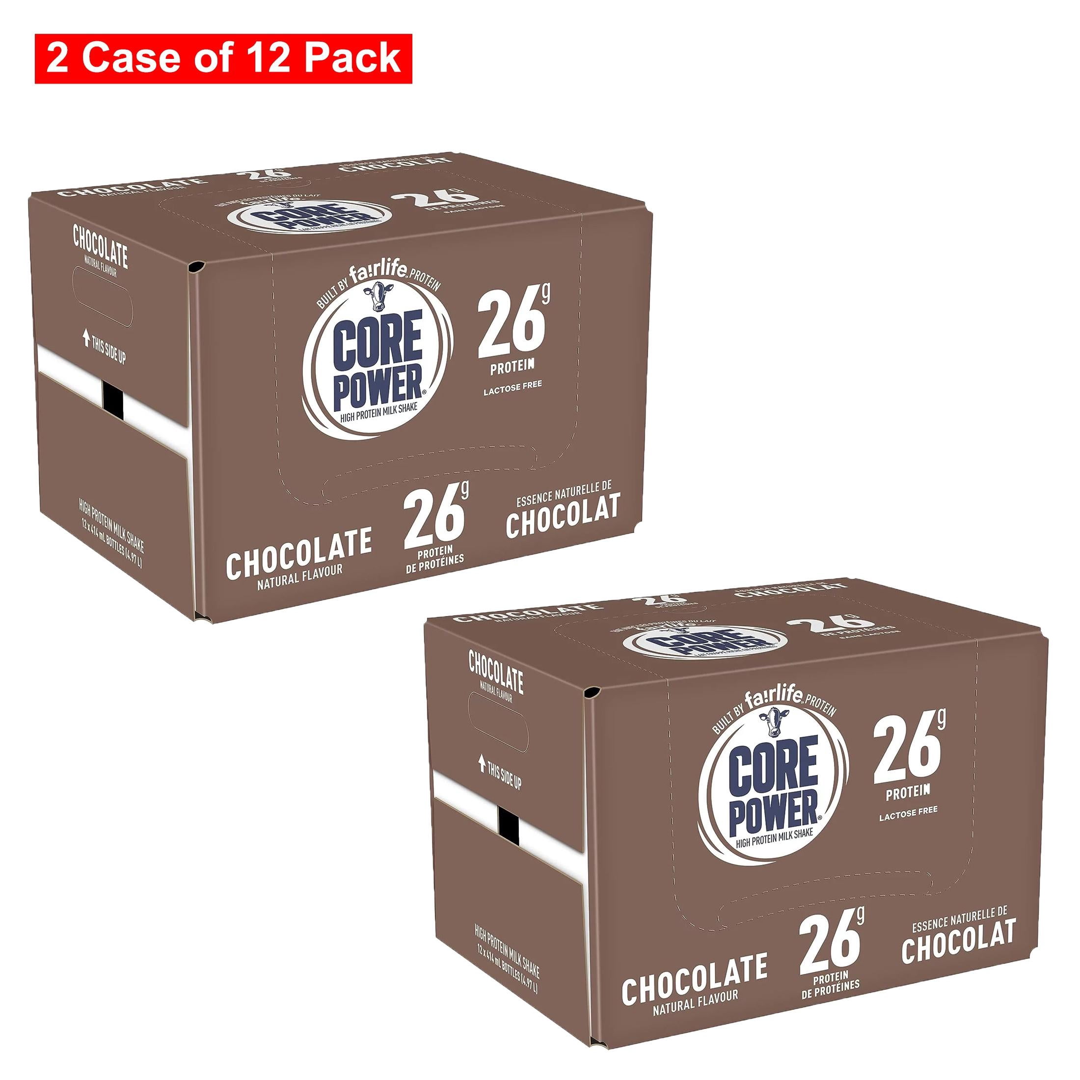 Core Power Fairlife High Protein Shakes, Chocolate, 414ml (2 Cases of 12 Pack) Total 24 Bottles
