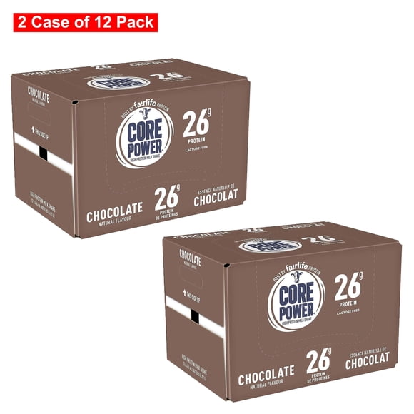 Core Power Fairlife Boissons Hyperprotéinées, Chocolat, 414 ml (2 Caisses de 12) Total 24 Bouteilles