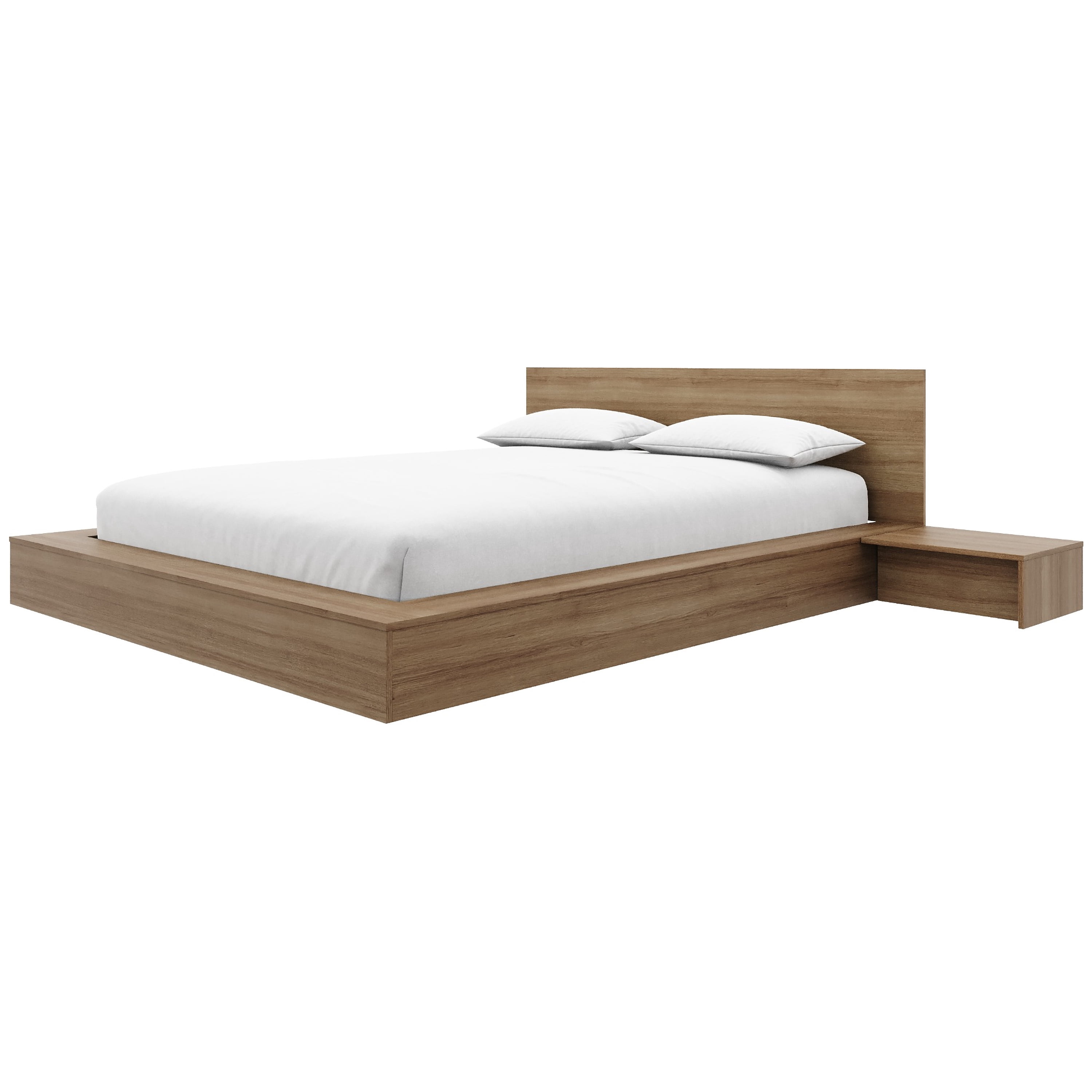 Ensemble de chambre à coucher Nexera Kanso 4 pièces avec lit queen size et plateforme basse, Chêne brun
