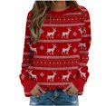 thumbnail image 2 of Mode Noël Femmes Imprimé Manches Longues Confortable O-Cou Chemise Respirante Tops, 2 of 6