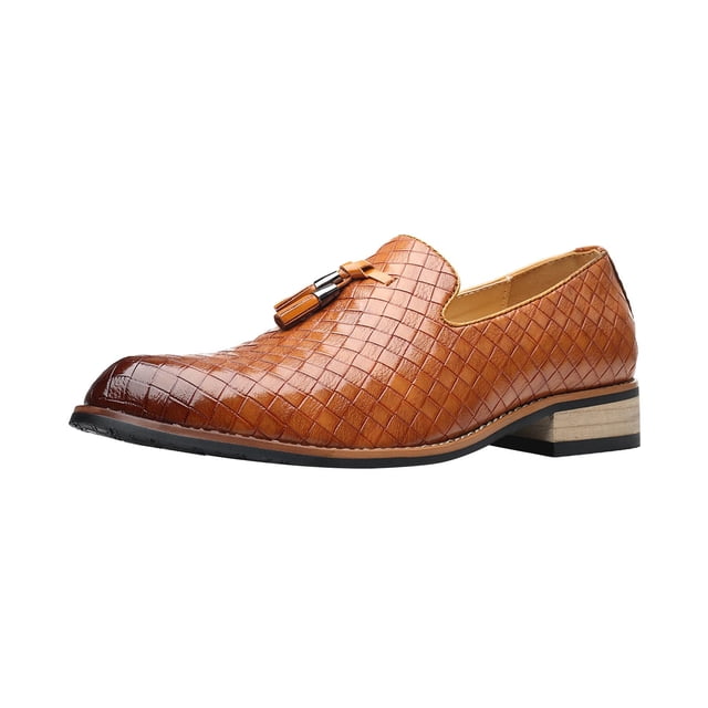Leather Shoes for Men, Pointed Toe Lace-Up Business Casual Style, Non-Slip Lightweight Breathable Design, Cushioned Insole, 5 cm Heel, Yellow