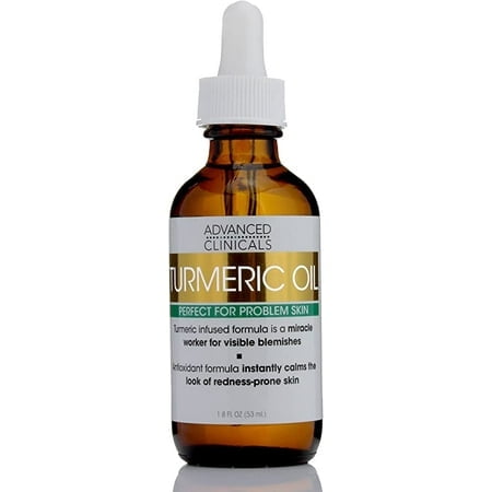 Advanced Clinicals Turmeric Oil for face. Antioxidant formula with Rose Extract and Jojoba oil for dry skin, redness, and skin blemishes. (1.8oz)