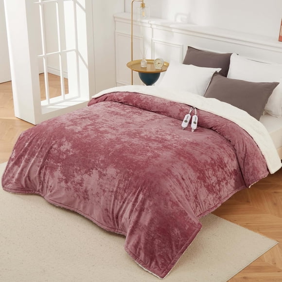 Electric Blanket King Size Dual Control, Heated Blanket King with 4 Heat Settings & 10H Auto Off, Velvet Soft Cozy Heating Blanket, 90" x 100",Pink