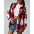 thumbnail image 3 of Women Plaid Flannel Shirt Jacket Button Down Lapel Long Sleeve Shacket Cardigan Coats Fall Spring Clothes, 3 of 7
