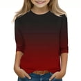 thumbnail image 1 of 2025 T-Shirts Décontractés à Manches 3/4 pour Filles, Col Rond, Hauts d'Été, Blouses d'Automne, Pull-Over, Bordeaux, 1 of 6