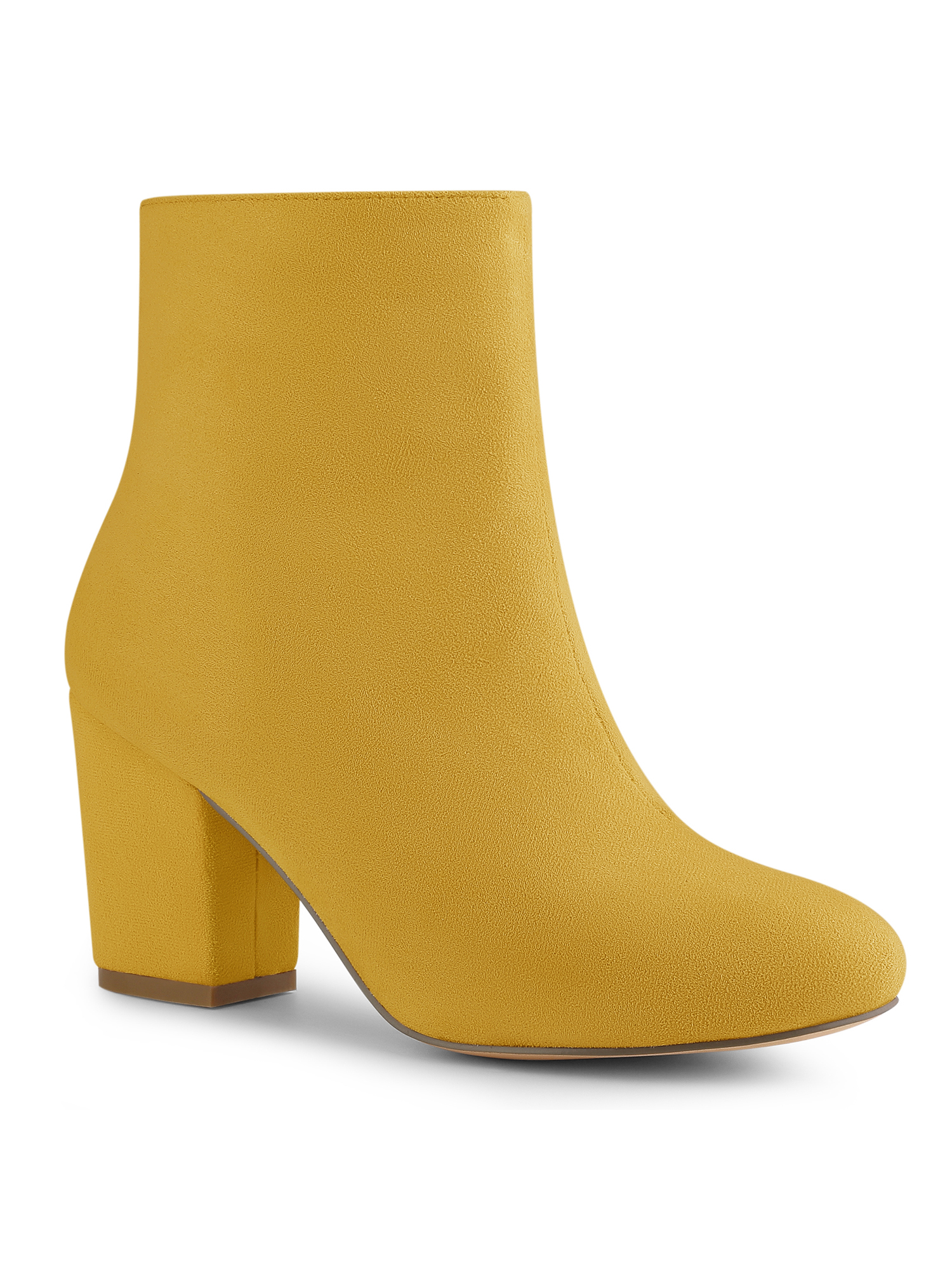 Bottes Cheville à Talon Bloc à Bout Rond à Fermeture Éclair Latérale pour Femmes BLISSFUL STEP Jaune 7